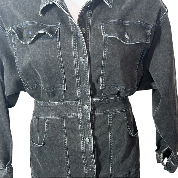 Vintage Free People Black Denim Mini Dress Medium - Image 8