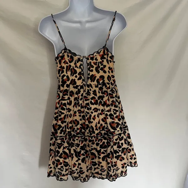 Urban Outfitters Leopard Babydoll Mini Dress XS Y2K Coquette Indie Grunge Tan - Image 6