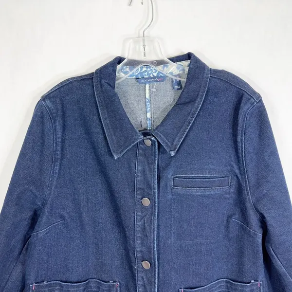 Isaac Mizrahi Medium Denim Jacket Navy Blue Hot Pink Accents‎ Button Down 302 - Image 3