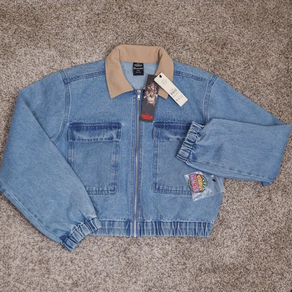 No Boundaries Stranger Things Denim Jacket Women S 4-6‎ Blue Corduroy Collar NWT - Image 5