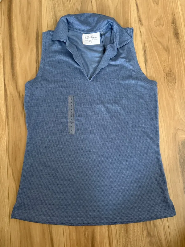 Lady Hagen Women's Clubhouse Scallop Sleeveless Polo Blue Small - Image 2