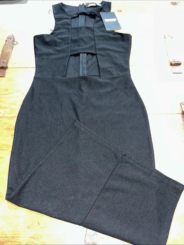 Missguided Black Cutout Bodycon Midi Dress Size 6 Sleeveless Cocktail Party - Image 6
