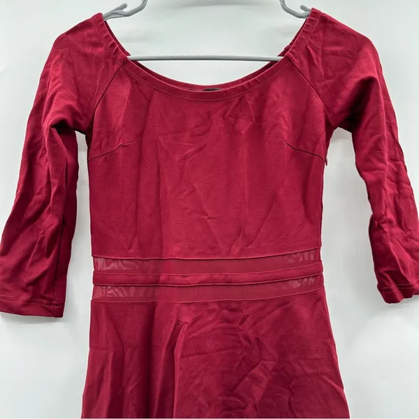 Lulus Yes‎ to the Mesh Wine Red Half Sleeve Skater Mini Dress Size S - Image 4