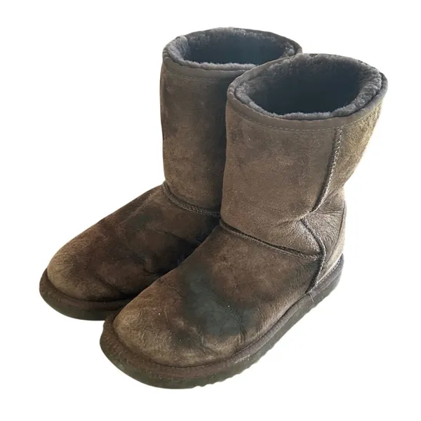 UGG Classic Short Boots W8 Brown Suede Sheepskin Lined Mid Calf Coz Warm Fall‎ - Image 2