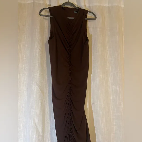 Zara Brown Ruched Maxi Dress - Image 2