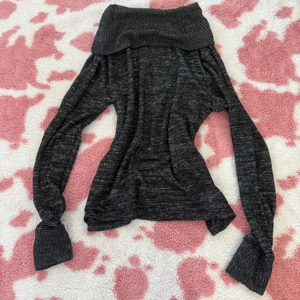 Banana Republic Y2K Charcoal Marl Off Shoulder Sweater Top XS ✨ Cozy Soft Girl - Image 7