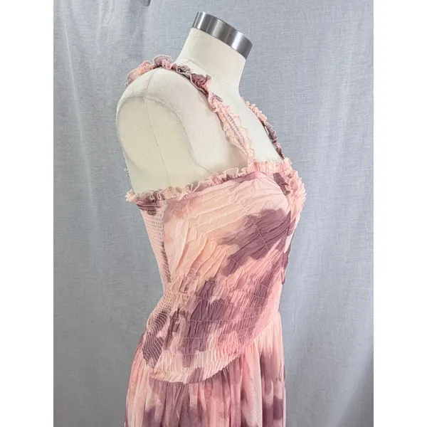NWT Free People Tessa Smocked Assymetrical Ruched Midi Dress Pink‎ Floral M - Image 7