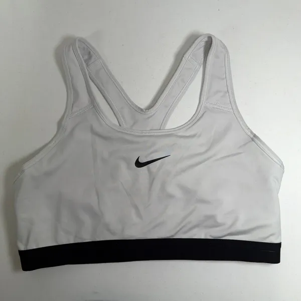 Nike XL Sports Bra Racerback Dri-FIT White Black Medium Support Activewear 2099 - Image 2