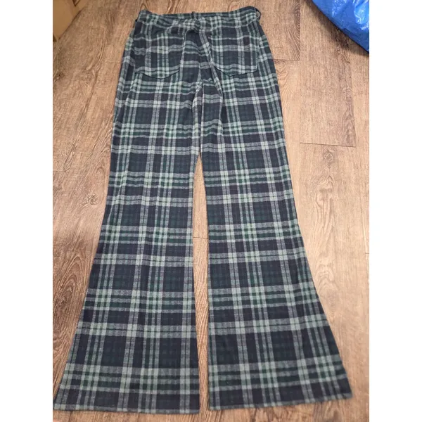 American Eagle Outfitters Plaid Flare Pants - Navy and Teal Size 14 Long Tall - Image 5