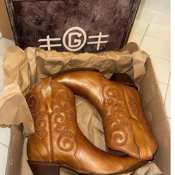 NIB Circle G Corral L6235 Women’s 8 Shedron Honey Brown Leather Ankle Boots NEW - Image 15