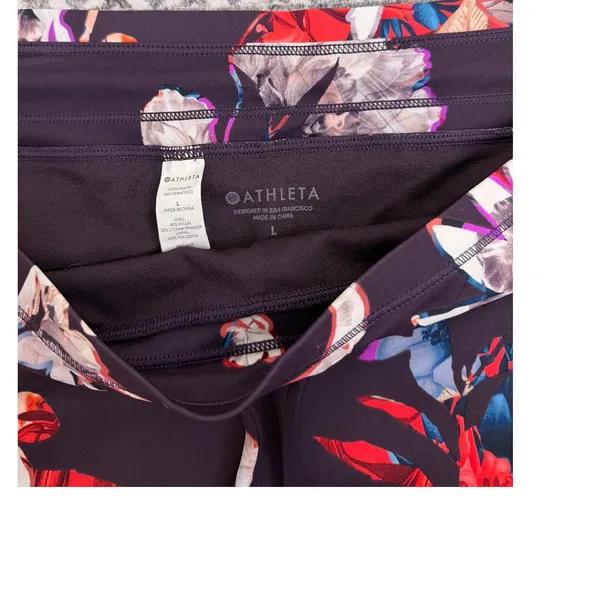 Athleta Kata Surge Swim Shorts Purple Active Floral Drawstring Bottoms Large - Image 3
