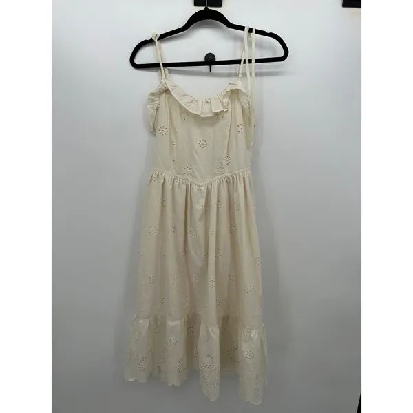 Celebrity Pink Eyelet Midi Dress XS Ivory Cottagecore Coquette Tie Strap - Image 3