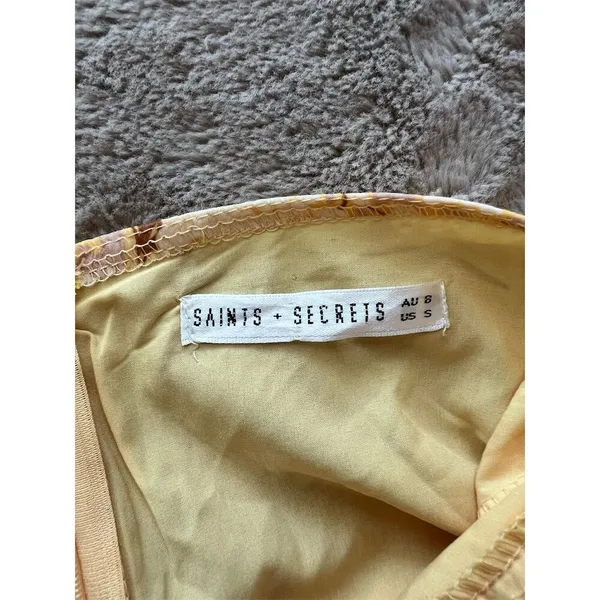 Saints + Secrets Yellow Floral Lace-Up Flare Sleeve Midi Dress Size 6 - Image 7
