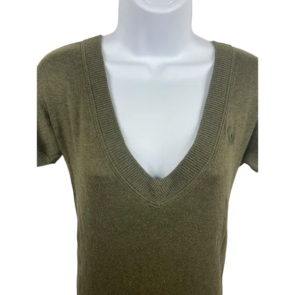Y2K Abercrombie & Fitch Deep V-neck Short Sleeve Longer Length M Sweater READ - Image 3