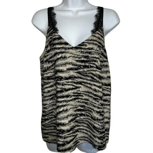 EXPRESS Gorgeous Black & Tan Zebra Print‎ Cami Top Black Lace Trim NWT $48 Small - Image 2