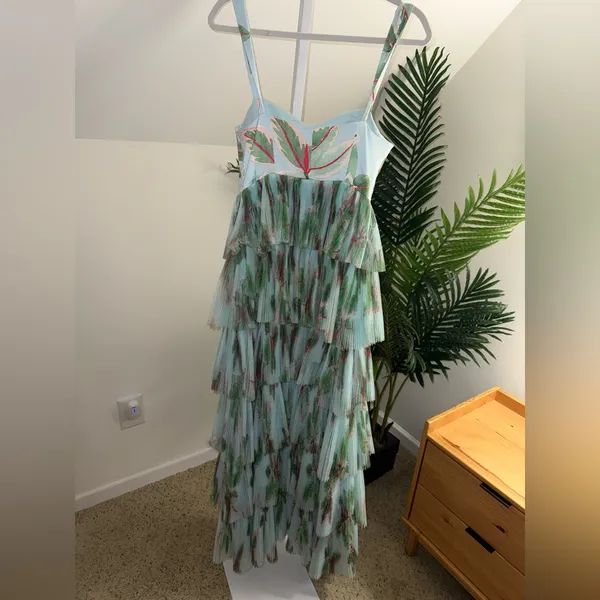 HUTCH Anthropologie Mariah Floral‎ Pleated Tulle Maxi Blue Dress Sz 2 - Image 8