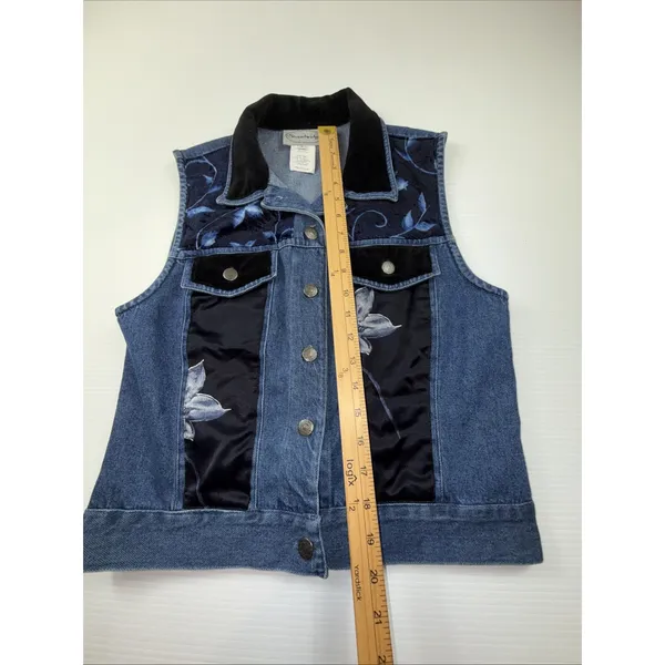 Vintage 1990s Stonebridge blue Floral velvet Satin denim Vest & Skirt Set Size S - Image 6