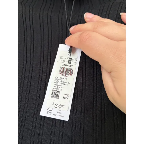 NWT Garage Jet Black Ribbed Mock Neck Crop‎ Bodycon Sweater NWT Size Medium - Image 5