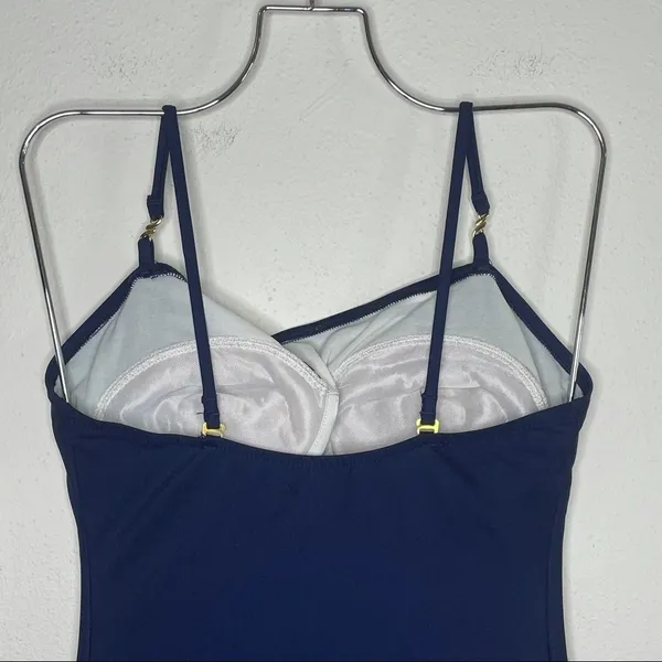 Vintage Jantzen 90's Blue Red Striped Gold Chain Swimsuit - Image 9