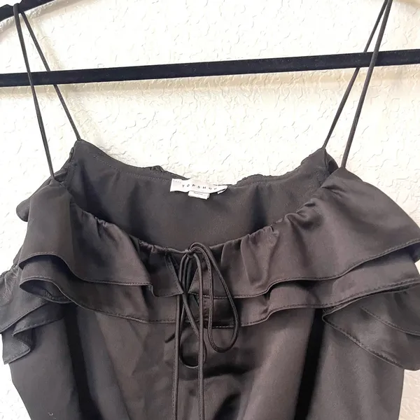 Topshop‎ Ruffle Detail Black Cami Blouse Size 6 - Image 9