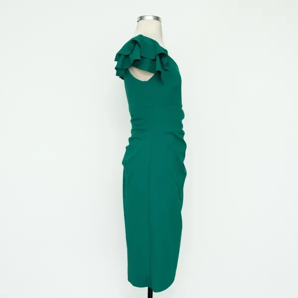 Betsy‎ & Adam | Off Shoulder Ruched Scuba Midi Ruffle Dress. - Image 3