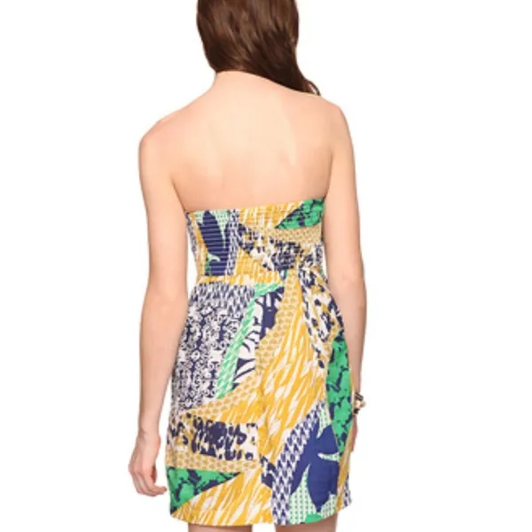 Forever 21 Tropical Strapless Yellow Blue Green Mini Dress Sundress Womens L - Image 2
