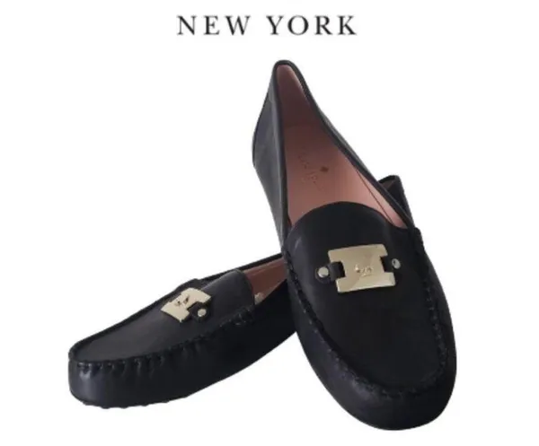 Kate Spade Black Carmen Leather Driving Loafers with Silver Spade Hardware 7B - Image 15