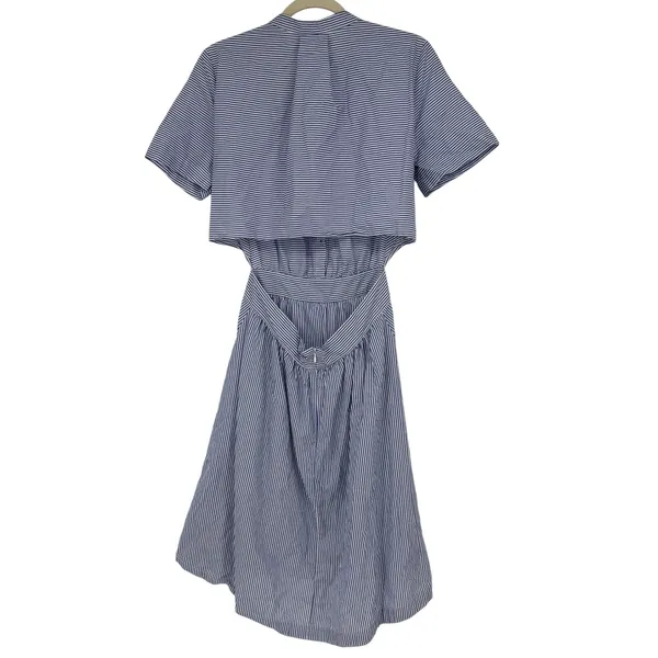 Avec‎ Les Filles Blue White Striped Cutout Back Midi Dress Size 6 Coastal - Image 4