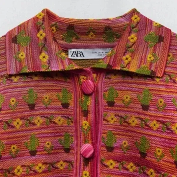 ZARA Cactus Flower Jacquard Knit Lightweight Cardigan‎ Sweater Jacket Size Small - Image 5