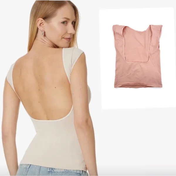 Free People‎ Intimately Low Back Cap Sleeve Top L/XL Pink - Image 2