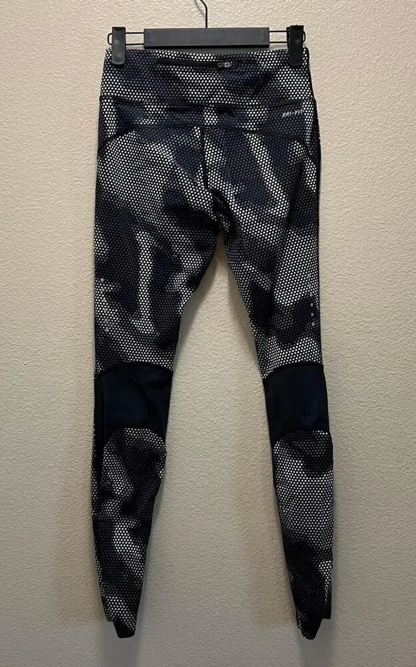 Nike Dri-Fit Speckled Black Compression Full Length Leggings Size Small - Image 4