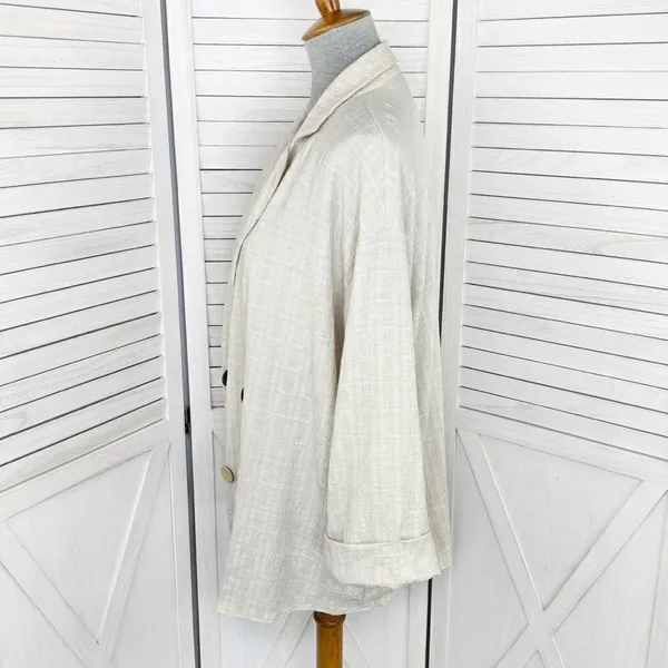 Zara Crinkled Look Slouchy‎ Blazer Tan Medium Linen Blend Double Breasted - Image 3