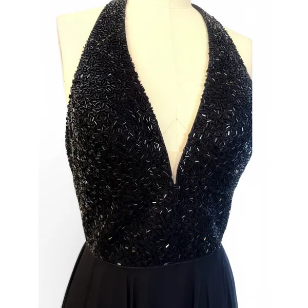 SHERRI HILL 51640 Black Sequin Halter Chiffon Gown – Size 6 NWT - Image 6