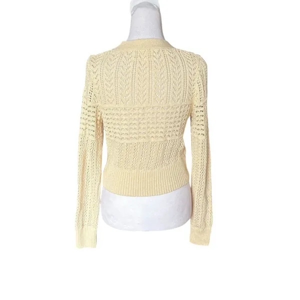 Anthropologie Pointelle Knit Cardigan Sweater Cream Cotton Open Knit Womens XS - Image 3