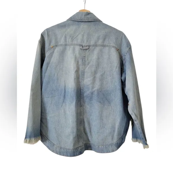 Pilcro Anthropologie Denim Trucker Jacket Boho Grunge Oversized Slouchy Fit - Image 7