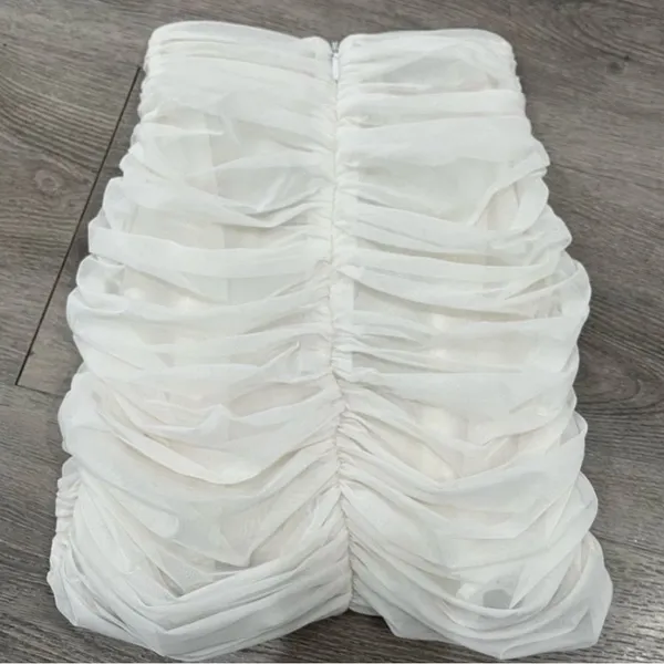 House of CB White Aubrey Ruched Mesh Mini Skirt Small - Image 4