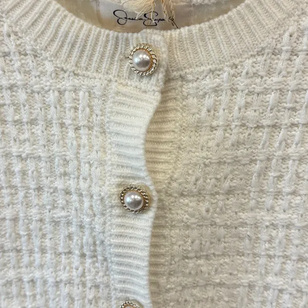 NWT Jessica Simpson Ivory Cropped Cardigan Pearl Button Sweater Woven XL Classic - Image 4