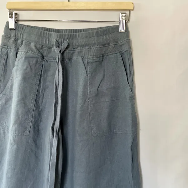 Risen LA sculptex linen wide leg‎ elastic waist blue sweatpants women's size S - Image 3