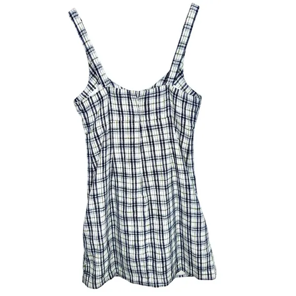 Abercrombie & Fitch White Blue Green Plaid Tweed Sleeveless Mini Dress Womens M - Image 2