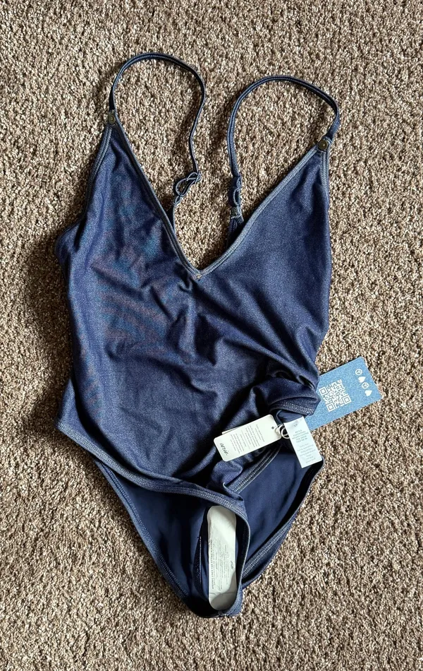 Aerie Swim | Aerie Nwt Match Made In Denim Plunge Cheekiest One Piece Swimsuit; Size S | Color: Blue - Image 2
