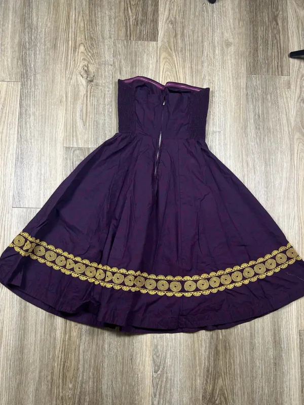 Strapless Purple Dress with Gold Embroidery - Image 8