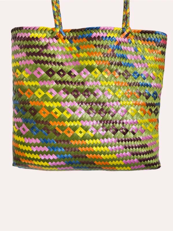 Large Colorful Mexican Woven Straw Tote Bag Market Beach Boho Handmade - Image 6