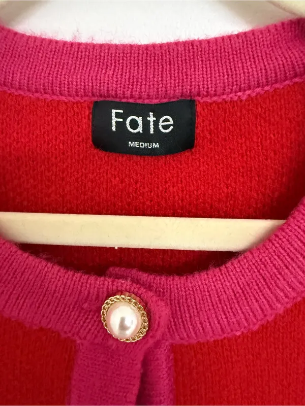 Fate Red and Hot Pink Knit Cardigan with Pearl Buttons Women’s Size medium - Image 3