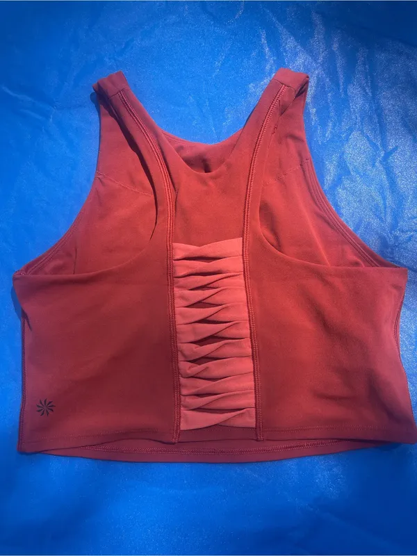 Athleta Rust Red High Neck Lattice Strappy Back Crop Tank Top 531222-00 Small - Image 2