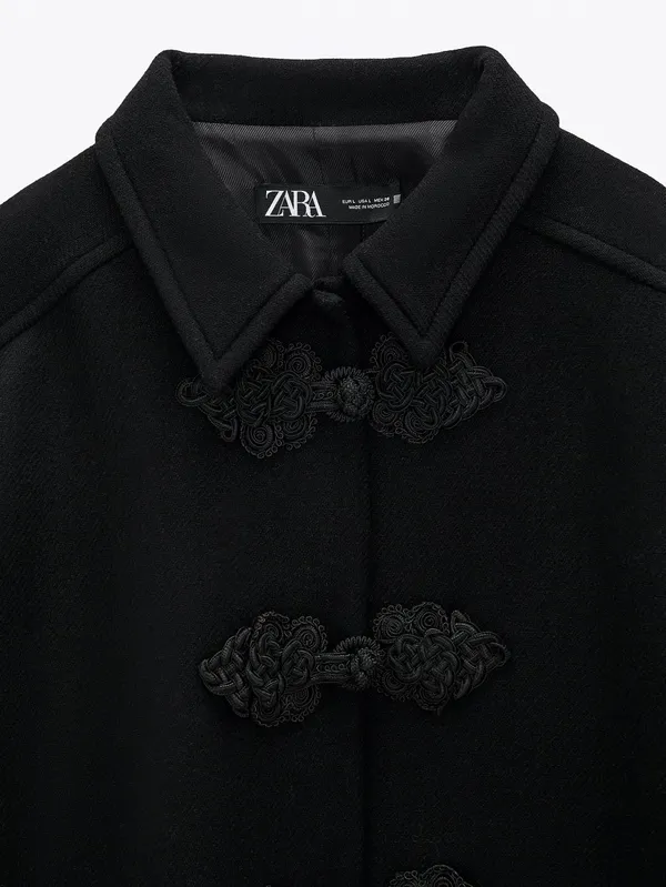 ZARA Black Wool Blend Toggle Coat Jacket - Image 6