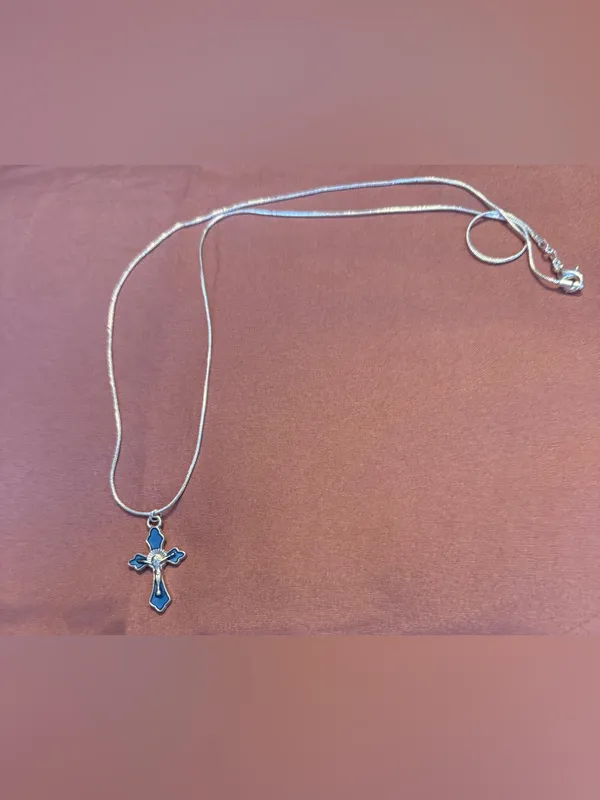 Sterling Silver 925 Necklace with Blue Enamel Cross Pendant - Image 3