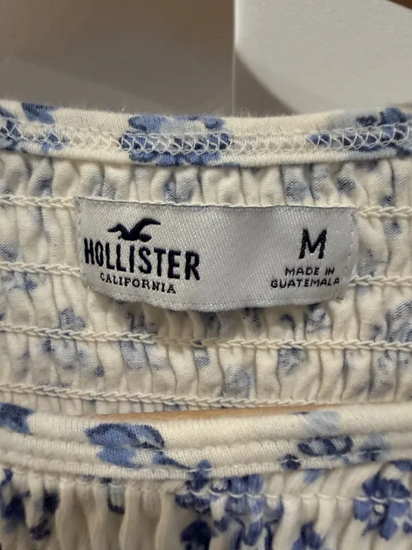 Hollister Cream Top with Blue Floral Smocking - Image 2
