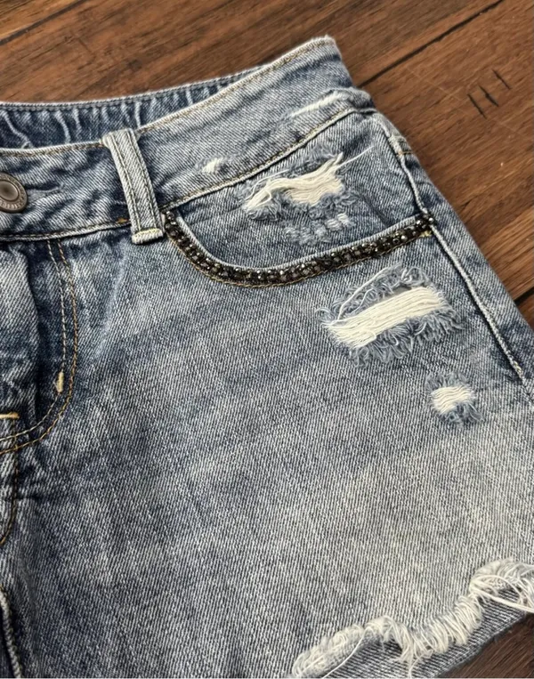 American Eagle Outfitters Vintage Embellished Distressed Denim Shorts - Image 4