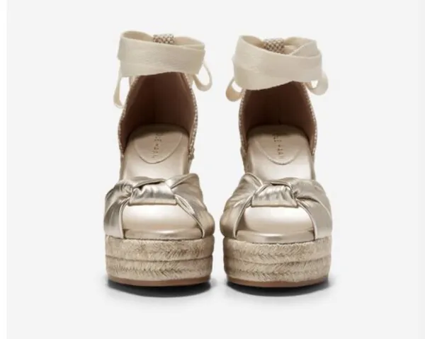 Cole Haan Gold Cream Tan Cloudfeel Hampton Wedge Platform Lace Up Sandal - Image 5