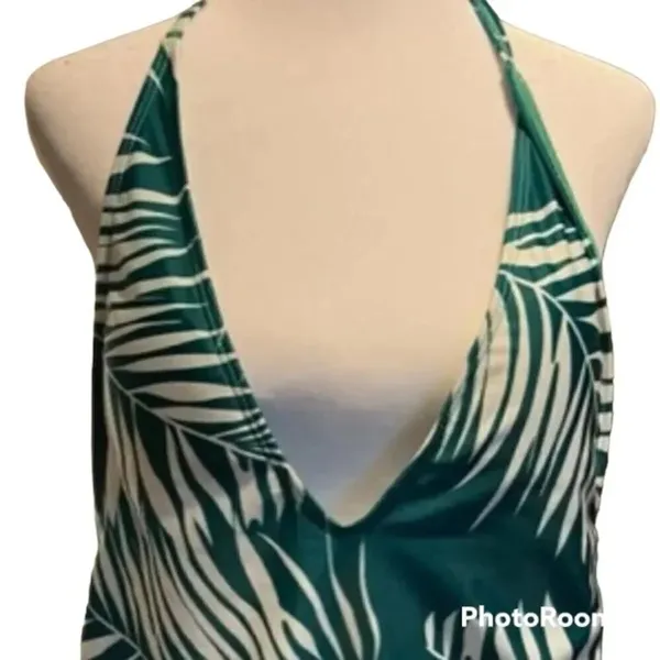 ✨HP✨Leaf Print V Neck Open Back Swimsuit✨ Green Size L - Image 7